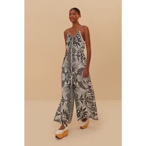 NWT FARM Rio Monochrome Elegance Scarf Off-White Jumpsuit Black - Size: Small